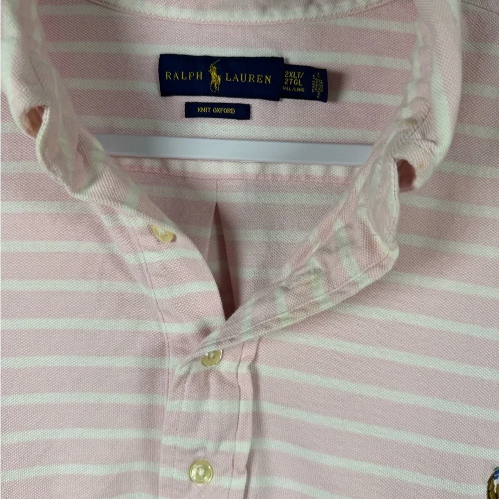 Ralph Lauren Vintage Pink & White Knit Oxford Polo 2XLT
